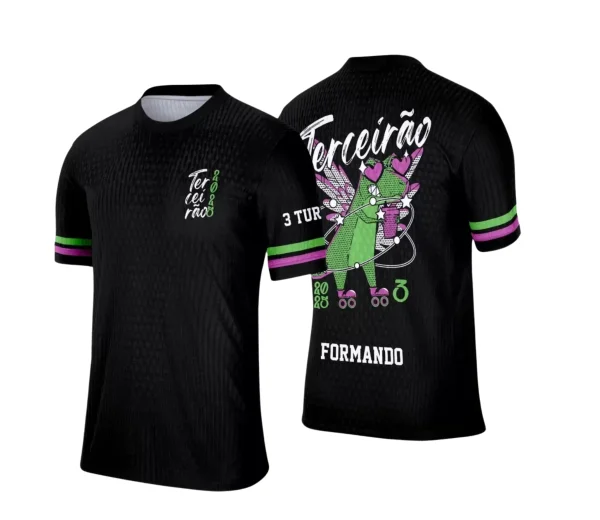 Estampa Camiseta Escolar Preta – Formandos – Concluintes 2025 – Terceirão 2025 - Dino Cute