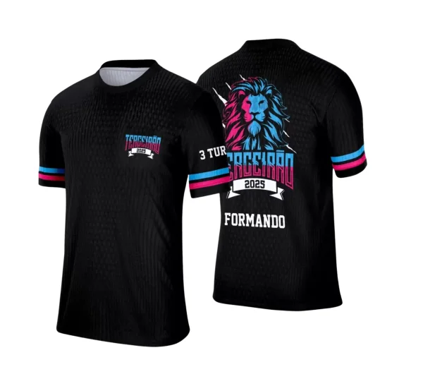 Estampa Camiseta Escolar Preta – Formandos – Concluintes 2025 – Terceirão 2025 - Leão Azul e Pink