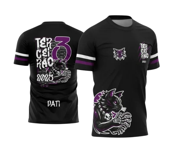 Estampa Para Camiseta Escolar Preta e Roxa 2025 – Arte Vetor - Uniforme Concluintes 2025 – Terceirão: Estilo Gatinho