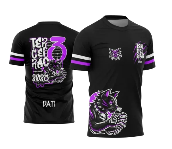 Estampa Para Camiseta Escolar Preta e Roxa 2025 – Arte Vetor - Uniforme Concluintes 2025 – Terceirão: Estilo Gatinho