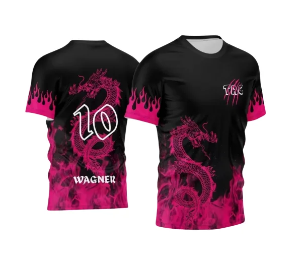 Template Camisa Preta e Rosa Interclasse 2024 - Jogos Internos 2024 - Dragão Chamas