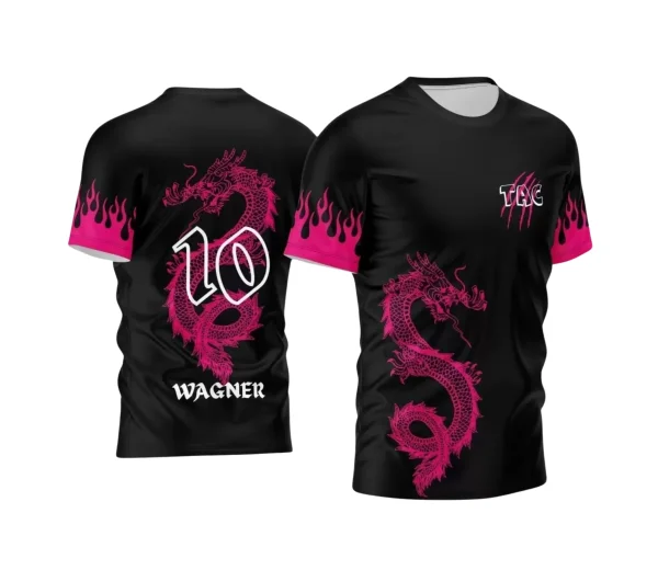 Template Camisa Preta e Rosa Interclasse 2024 - Jogos Internos 2024 - Dragão Chamas