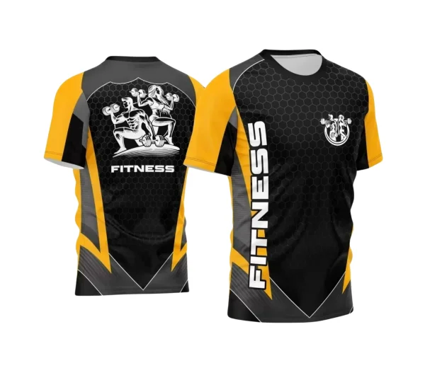 Template Estampa Camisa Preta e Amarela - Profissão - Personal Trainer Academia Fitness 2024