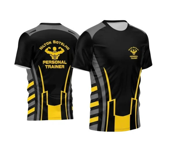 Template Estampa Camisa Preta e Amarela - Profissão - Personal Trainer Academia Fitness 2024