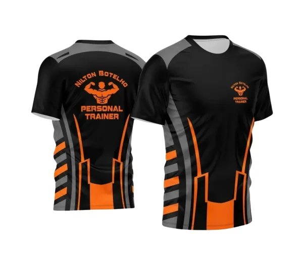 Template Estampa Camisa Preta e Laranja - Profissão - Personal Trainer Academia Fitness 2024