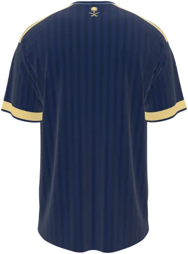 Camisa visitante do Al Nassr 2026 - 2027 azul-marinho com detalhes dourados, frente e costas