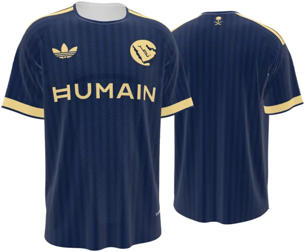 Camisa visitante do Al Nassr 2026 - 2027 azul-marinho com detalhes dourados, frente e costas