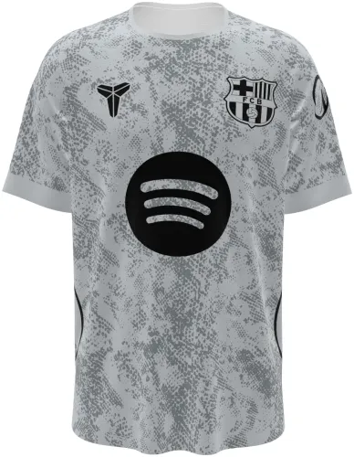 Camisa de goleiro do Barcelona 2026 - 2027 cinza com textura de pele de cobra, frente e costas