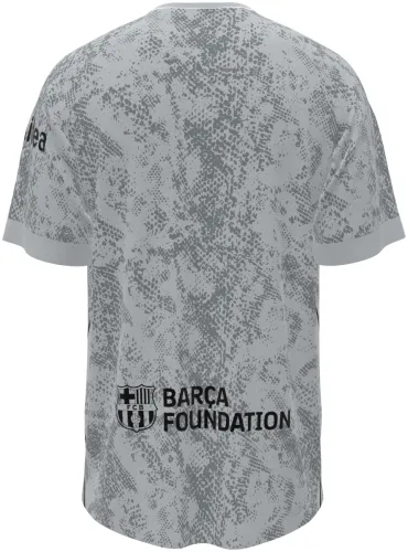 Camisa de goleiro do Barcelona 2026 - 2027 cinza com textura de pele de cobra, frente e costas