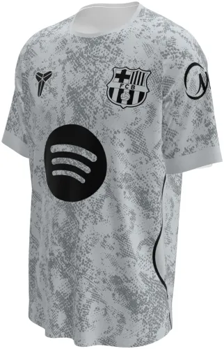 Camisa de goleiro do Barcelona 2026 - 2027 cinza com textura de pele de cobra, frente e costas