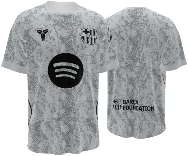 Camisa de goleiro do Barcelona 2026 - 2027 cinza com textura de pele de cobra, frente e costas