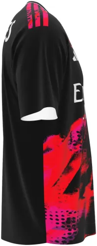 Camisa terceiro uniforme do Benfica 2026 - 2027 preta com pincelada vermelha e rosa, frente e costas