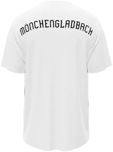 Camisa titular do Borussia Mönchengladbach 2026 - 2027 branca com faixas verde e preta em meio-tom, frente e costas
