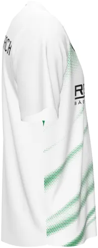Camisa titular do Borussia Mönchengladbach 2026 - 2027 branca com faixas verde e preta em meio-tom, frente e costas