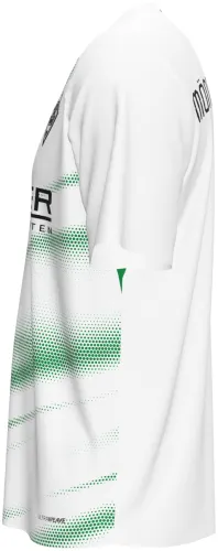 Camisa titular do Borussia Mönchengladbach 2026 - 2027 branca com faixas verde e preta em meio-tom, frente e costas