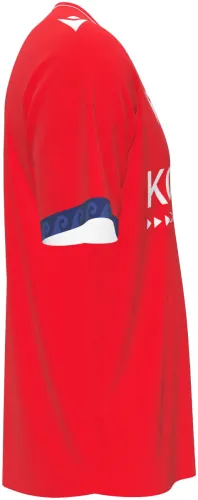 Camisa titular do CA Osasuna 2026 - 2027 vermelha com punho azul estampado, frente e costas