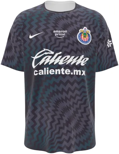 Camisa de goleiro do Chivas 2026 - 2027 cinza-escura com ziguezague tom sobre tom, frente e costas