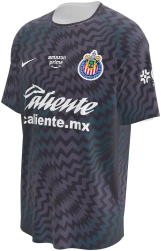 Camisa de goleiro do Chivas 2026 - 2027 cinza-escura com ziguezague tom sobre tom, frente e costas