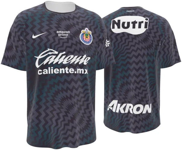 Camisa de goleiro do Chivas 2026 - 2027 cinza-escura com ziguezague tom sobre tom, frente e costas
