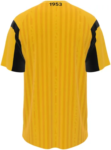 Camisa titular do Dynamo Dresden 2026 - 2027 amarela com ombro preto, frente e costas