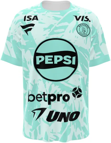 Camisa de goleiro do FC Motagua 2026 - 2027 verde-menta com folhagem tom sobre tom, frente e costas
