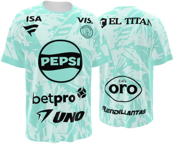 Camisa de goleiro do FC Motagua 2026 - 2027 verde-menta com folhagem tom sobre tom, frente e costas