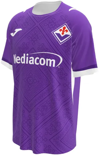 Camisa titular da Fiorentina 2026 - 2027 roxa com ornamento florentino tom sobre tom, frente e costas