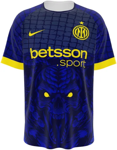 Camisa conceito do Inter de Milão 2026 azul-marinho com uma caveira no peito, frente e costas