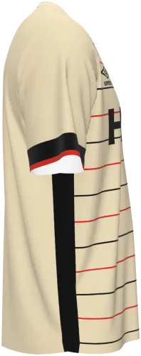 Camisa visitante do Ipswich Town 2026 - 2027 bege com filetes pretos e vermelhos, frente e costas