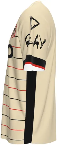 Camisa visitante do Ipswich Town 2026 - 2027 bege com filetes pretos e vermelhos, frente e costas