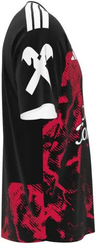Camisa visitante do LASK 2026 - 2027 preta com tinta vermelha derramada, frente e costas