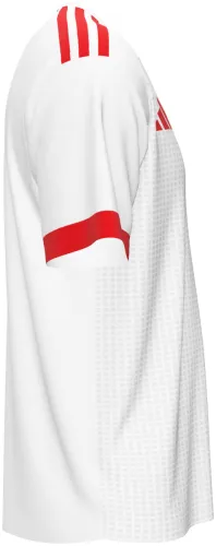 Camisa visitante da Macedônia do Norte 2026 branca com trama quadriculada, frente e costas