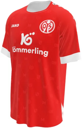 Camisa titular do Mainz 05 2026 - 2027 vermelha com monograma tom sobre tom, frente e costas