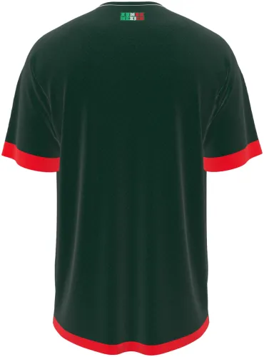 Camisa conceito do México 2026 verde-escura com águia e ornamento asteca, frente e costas