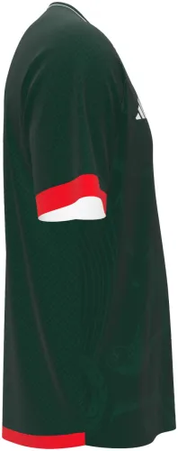 Camisa conceito do México 2026 verde-escura com águia e ornamento asteca, frente e costas