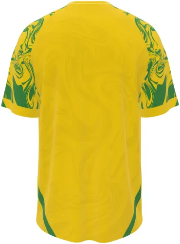 Camisa titular do Norwich City 2026 - 2027 amarela com marmorizado verde, frente e costas