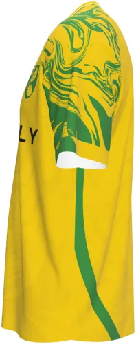 Camisa titular do Norwich City 2026 - 2027 amarela com marmorizado verde, frente e costas