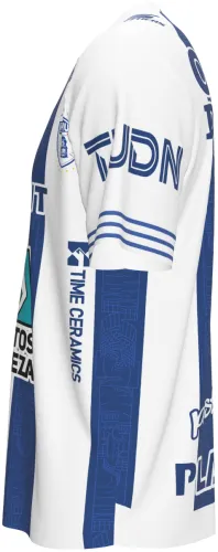 Camisa titular do Pachuca 2026 - 2027 listrada de branco e azul-marinho, frente e costas