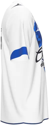 Camisa titular do Puebla 2026 - 2027 branca com faixa diagonal azul de favos, frente e costas