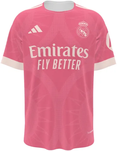 Camisa terceiro uniforme do Real Madrid 2026 - 2027 rosa com ornamento tom sobre tom, frente e costas