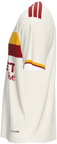 Camisa visitante da Roma 2026 - 2027 branca com faixa amarela e vinho no peito, frente e costas