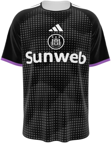 Camisa terceiro uniforme do RSC Anderlecht 2026 - 2027 preta com grade quadriculada, frente e costas