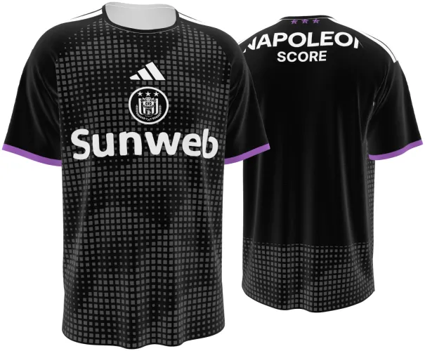 Camisa terceiro uniforme do RSC Anderlecht 2026 - 2027 preta com grade quadriculada, frente e costas