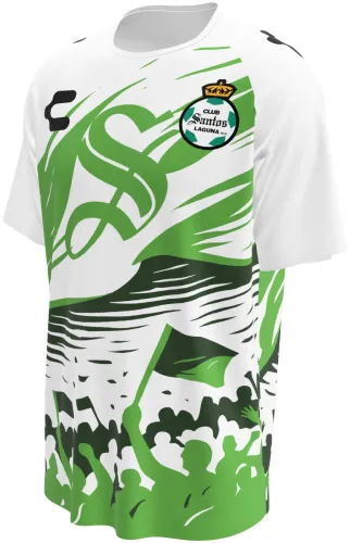 Camisa de treino do Santos Laguna 2026 - 2027 branca com torcida desenhada na barra, frente e costas