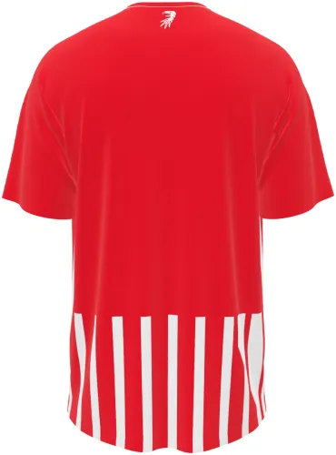 Camisa titular do SC Freiburg 2026 - 2027 vermelha com listras brancas irregulares, frente e costas