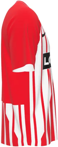 Camisa titular do SC Freiburg 2026 - 2027 vermelha com listras brancas irregulares, frente e costas