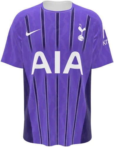 Camisa terceiro uniforme do Tottenham Hotspur 2026 - 2027 roxa com listras verticais, frente e costas