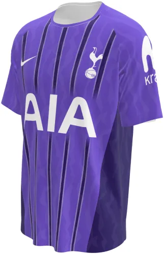 Camisa terceiro uniforme do Tottenham Hotspur 2026 - 2027 roxa com listras verticais, frente e costas