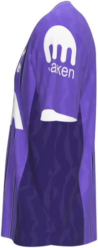 Camisa terceiro uniforme do Tottenham Hotspur 2026 - 2027 roxa com listras verticais, frente e costas