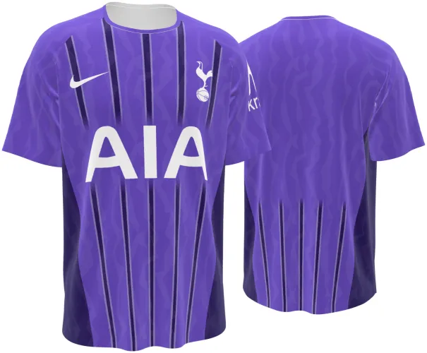 Camisa terceiro uniforme do Tottenham Hotspur 2026 - 2027 roxa com listras verticais, frente e costas